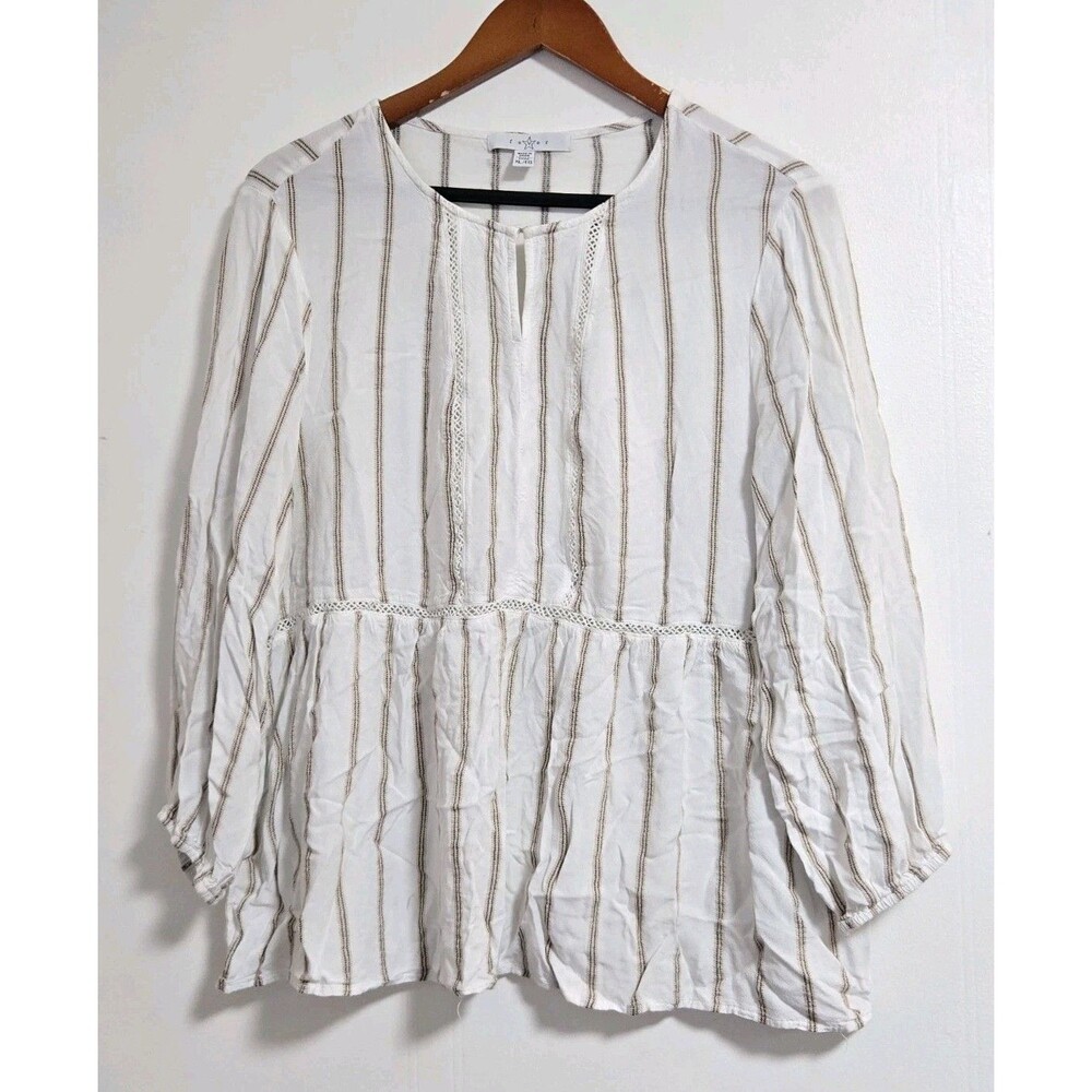 Fever Blouse Womens XL Tunic White Beach Y2K Retro Boho Coastal Summer Preppy